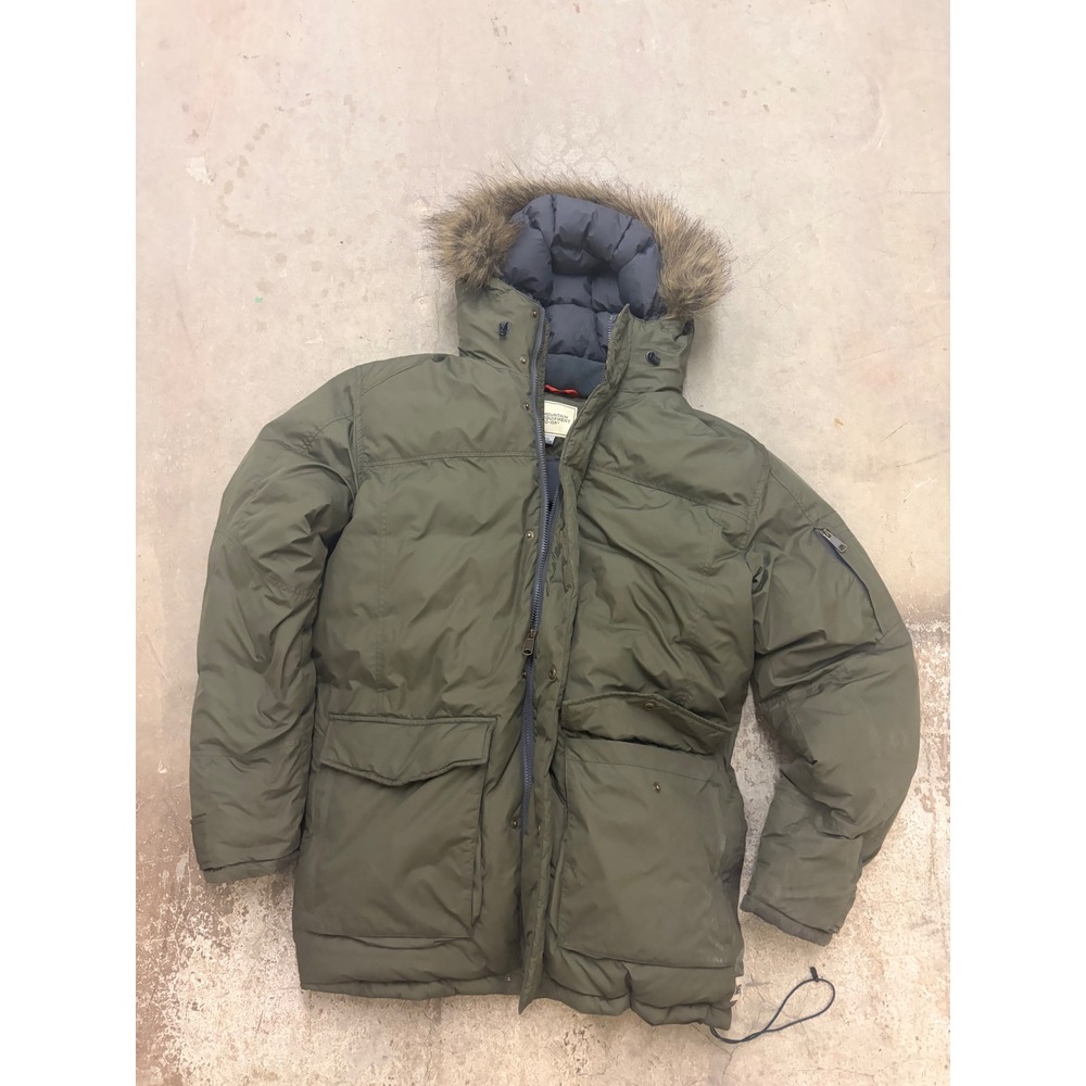 Mountain Equipment Co-op MEC Mens Down Fill Parka Olive Green Faux Fur Hood M